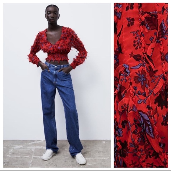 Zara Tops - Zara Blue Blouse with Voluminous Sleeves